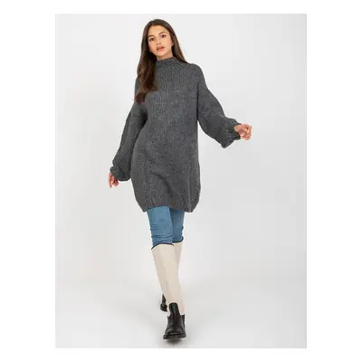 Tmavě šedé volné pletené oversize šaty LC-SW-3018.97P-dark grey