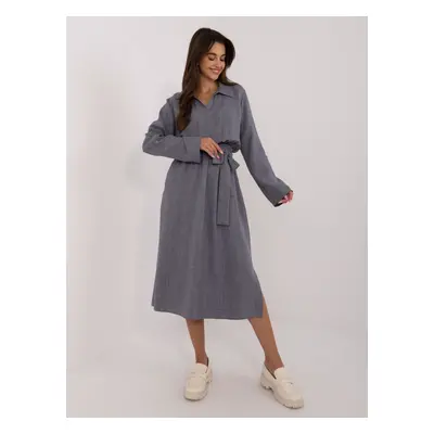 Tmavě šedé dámské midi šaty s rozparkem LK-SK-509646.91-dark grey