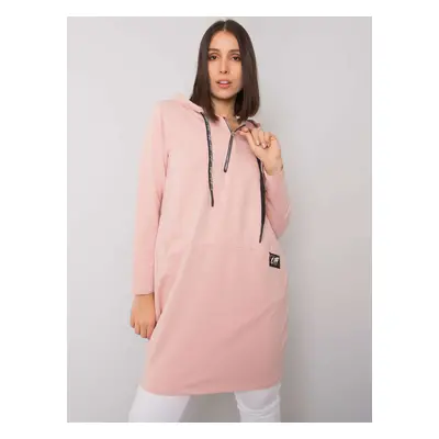 Světle růžová oversize tunika Kierra s kapucí a zipem RV-TU-7238.36-light pink