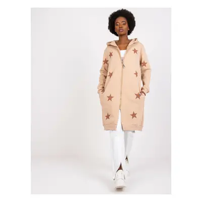 Béžová dlouhá mikina na zip s hvězdičkami Marrakech -FA-BL-7411.85P-beige