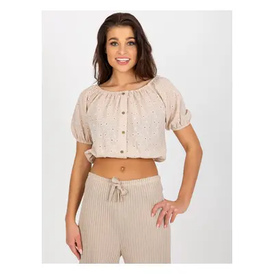 Béžový bavlněný halenkový crop top LK-BZ-508934.24-beige