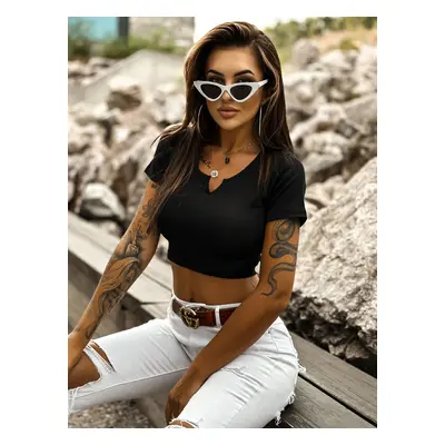 Černý žebrovaný bavlněný crop top TW-BZ-2100.58P-black