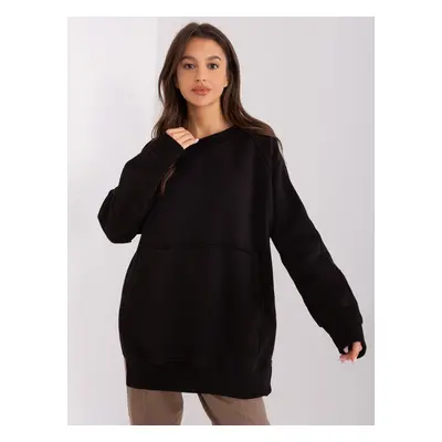 ČERNÁ VYTEPLENÁ OVERSIZE MIKINA BEZ KAPUCE -EM-BL-664.98P-BLACK