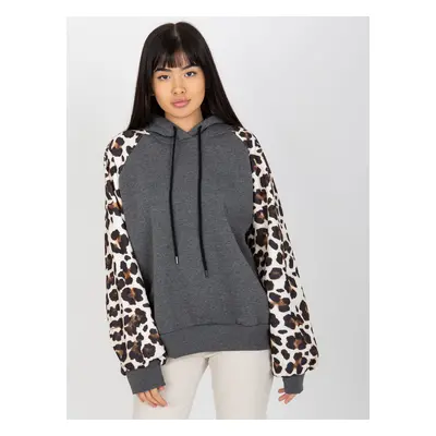 Tmavě šedá mikina s leopardími rukávy -EM-BL-663.94-dark grey