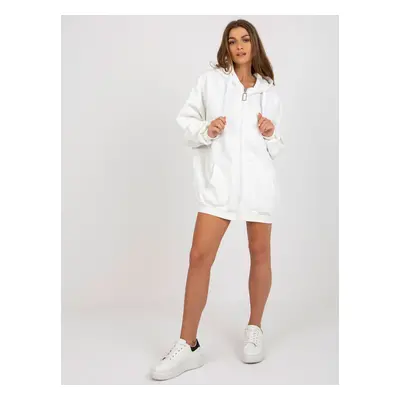 Smetanová delší oversize mikina na zip s kapucí EM-BL-751.15X-ecru