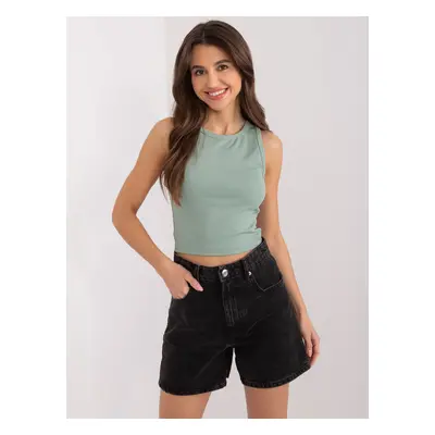 Pistáciový žebrovaný crop top EM-TP-780.66-pistachio