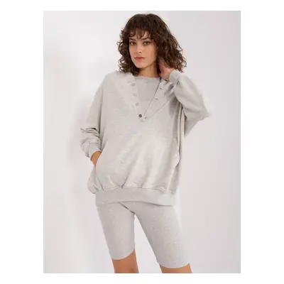 Světle šedý třídílný komplet šortek, crop topu a mikiny -EM-KMPL-831.17-light grey