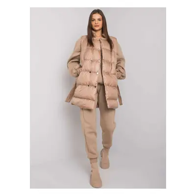 Tmavě béžový dámský komplet teplákovky a vesty EM-KMPL-646.96P-dark beige