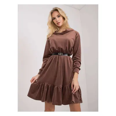 Hnědé velurové šaty s kapucí FA-SK-7563.11P-brown