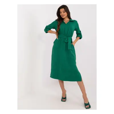 Tmavě zelené midi šaty s límečkem -LK-SK-509646.91-dark green