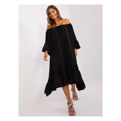 Černé asymetrické oversize midi šaty s volánem DHJ-SK-6057.93-black