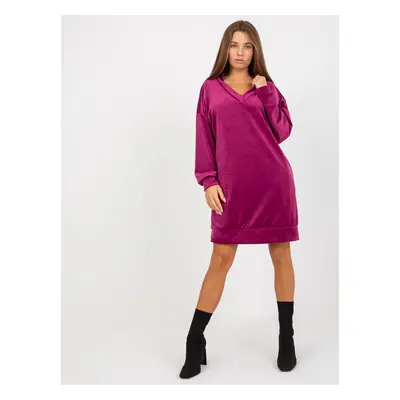 Fuchsiové volné velurové šaty s kapsami -RP-TU-8189.95-fuchsia pink