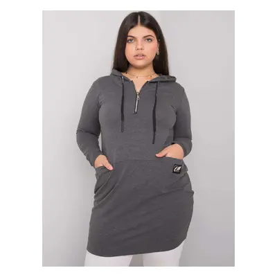 Tmavě šedá oversize tunika Kierra s kapucí a zipem RV-TU-7238.36-dark grey