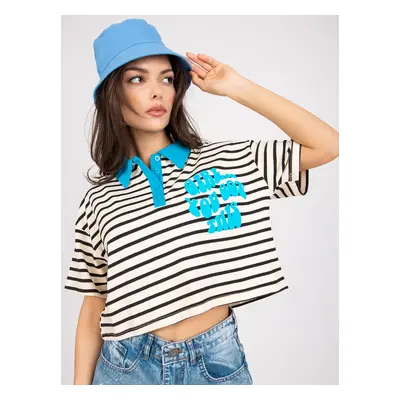 Černo-béžový polo crop top "Girl... You got this" -FA-BZ-7785.91P