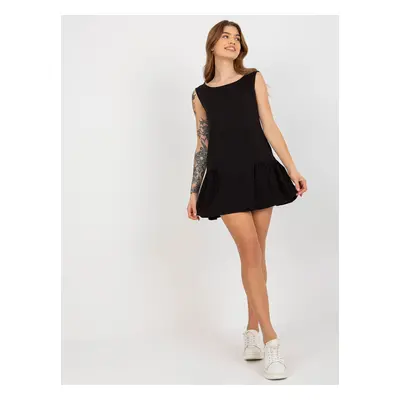 Černé jednobarevné mini šaty volány EM-TU-HS-20-282.38P-black