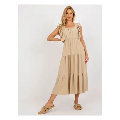 Tmavě béžové midi šaty s volánky na rukávech DHJ-SK-8352.04-dark beige