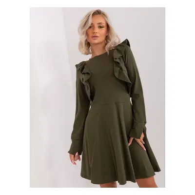 Khaki bavlněné volánové mini šaty EM-SK-HW-20-395.34P-khaki