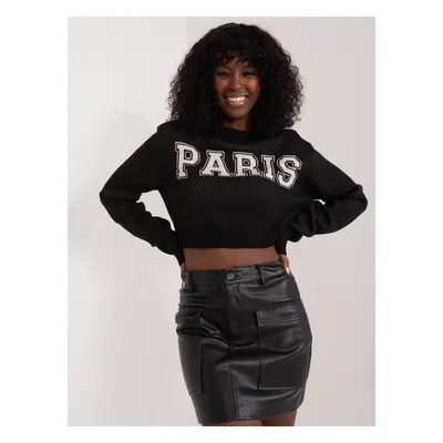 Černý crop svetr s nápisem Paris BA-SW-1489.24-black