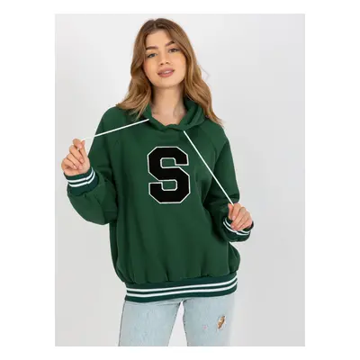 Tmavě zelená mikina s kapucí "S" -RV-BL-8372.04P-dark green