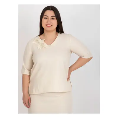 Béžová halenka s květinou LK-BZ-506692.32-beige