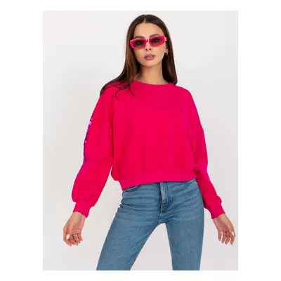 Tmavě růžová dámská crop mikina s flitry RV-BL-8067.88-fuchsia