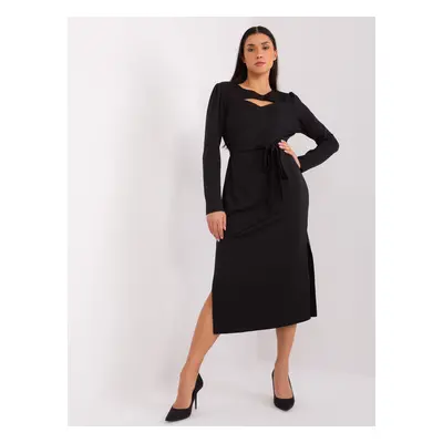 ČERNÉ MIDI ŠATY S PÁSKEM LK-SK-509447.75P-BLACK