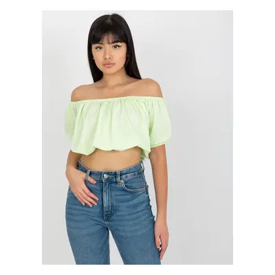 Limetkový crop top se spadlými rukávy EM-BZ-HS-20-257.40X-limon