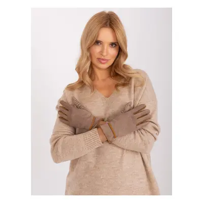 Tmavě béžové elegantní rukavice AT-RK-238601.98-dark beige