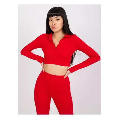 Červený crop top Flores s límečkem RV-BZ-7563.02-red