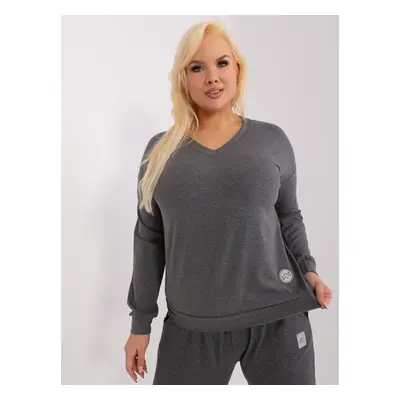 Tmavě šedé tričko s výstřihem do V RV-BZ-9259.97-dark grey