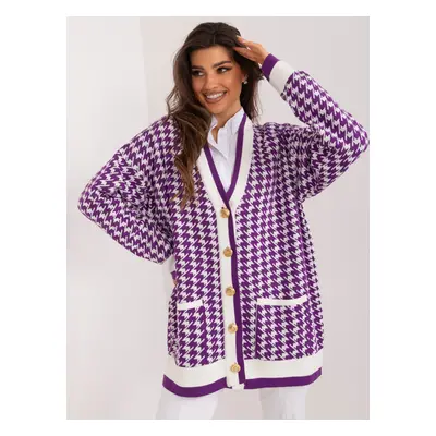 Bílo-fialový vzorovaný elegantní kardigan BA-SW-1480.06-purple