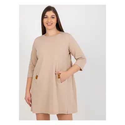 Tmavě béžové mini šaty s kapsami -RV-SK-6274.36P-dark beige