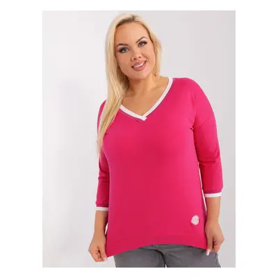 Tmavě růžové tričko s výstřihem do V -RV-BZ-8986.89P-dark pink