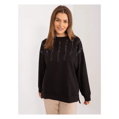 Černá mikina s aplikací kamínků -FA-BZ-9292.39X-black