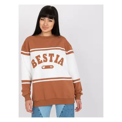 Hnědá oversize dámská mikina s nápisem BESTIA FA-BL-7699.04P-brown