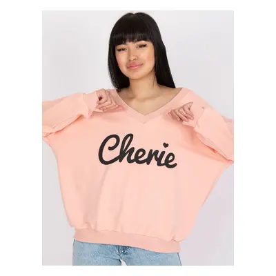 Světle růžová mikina s výstřihem do V "Cherie" -FA-BL-7754.55P-pink