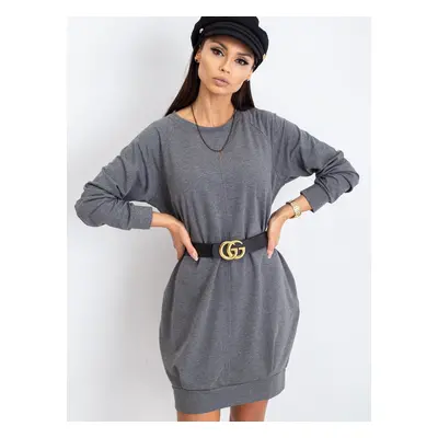 Tmavě šedé volné šaty s kapsami RV-TU-5184.93P-dark gray