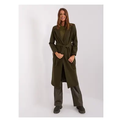 Tmavý khaki dlouhý kabát s páskem TW-PL-BI-5312-1.31-khaki