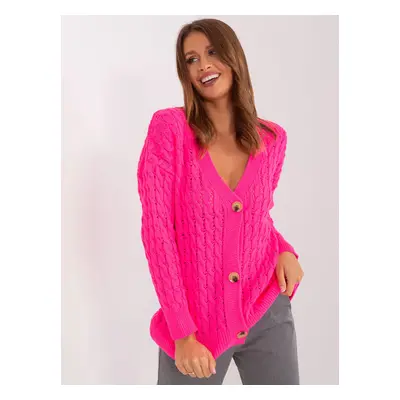 Tmavě růžový svetr na knoflíky BA-SW-8036-1.80P-fluo pink