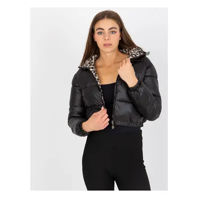 ČERNO-VZOROVANÁ OBOUSTRANNÁ CROP BUNDA -NM-KR-P22-6680.61P-BLACK-BEIGE