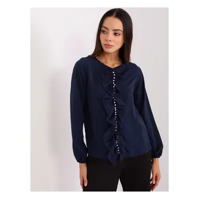 Tmavě modrá halenka s aplikací LK-BZ-506673.36-dark blue