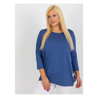 Modrá volná halenka s 3/4 rukávem RV-BZ-3770.92-dark blue