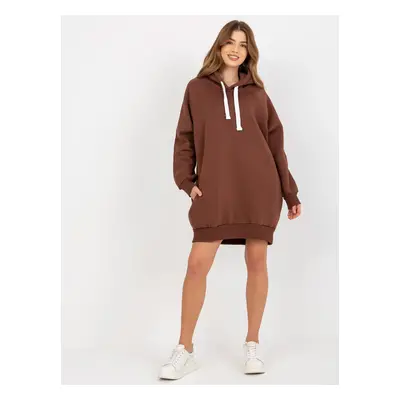 Hnědá dlouhá mikina s kapucí EM-BL-695.25X-brown