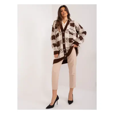 Béžovo-hnědý oversize vzorovaný svetr na knoflíky BA-SW-0538.29-beige-brown