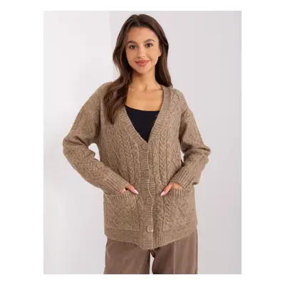 Tmavě béžový svetr na rozepínání AT-SW-2358.31-dark beige