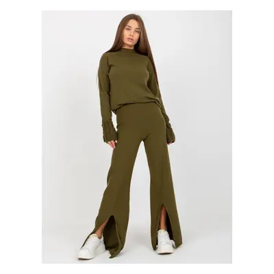 Khaki zvonové kalhoty s rozparkem -VI-SP-20271.97-khaki