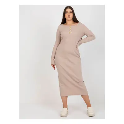 Béžové přiléhavé maxi šaty FA-SK-0244.96-beige