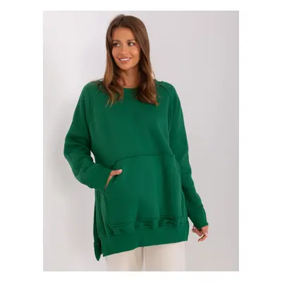 TMAVĚ ZELENÁ VYTEPLENÁ OVERSIZE MIKINA BEZ KAPUCE EM-BL-664.98P-DARK GREEN