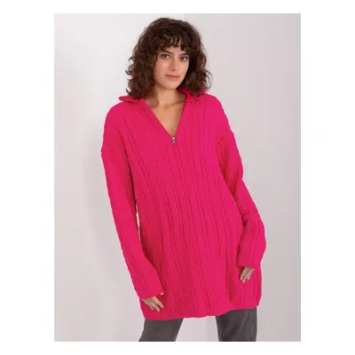 Tmavě růžový oversize rolák se zipem BA-SW-0282.13P-fluo pink