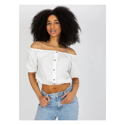 Smetanový bavlněný halenkový crop top LK-BZ-508934.24-ecru